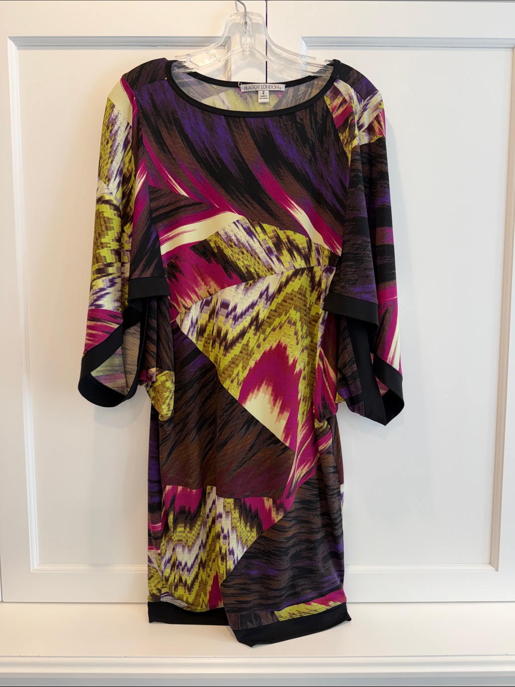 Maggy London Abstract Midi Dress In Purple, Pink & Chartreuse